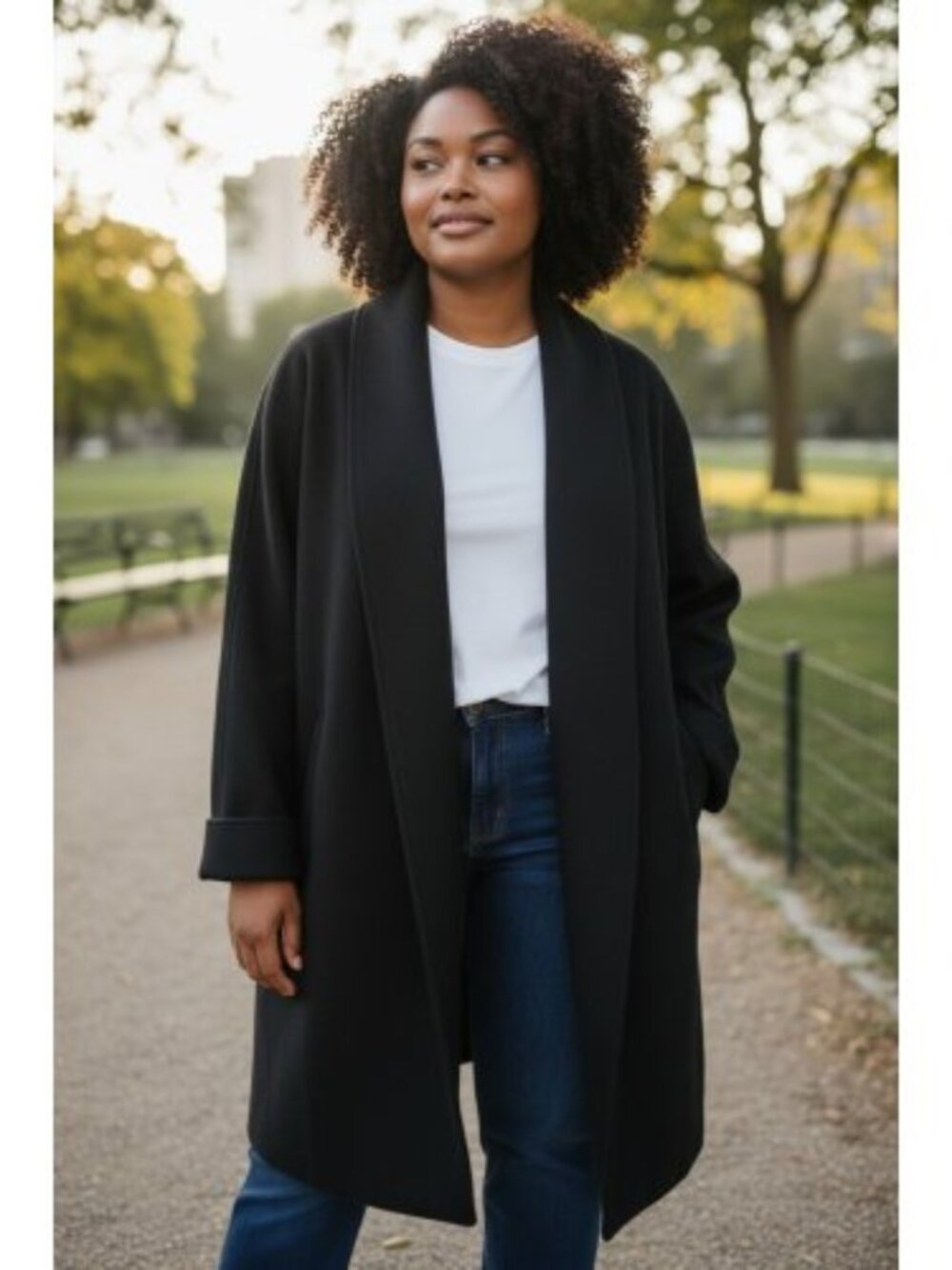 NORTHERN STYLE Black Shawl Collar Cardigan Style Wool Coat Plus Size 20W